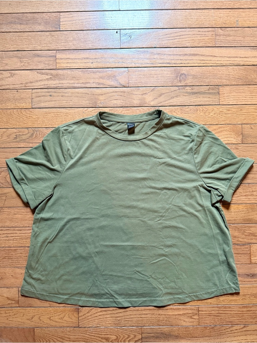SHEIN Olive Green Cropped Short Sleeve T-Shirt Womens Size L Minimalist Basic